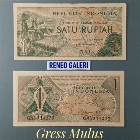 Jual Asli Mulus Rp 1 Rupiah Tahun 1961 Seri Sandang Pangan Uang Kertas