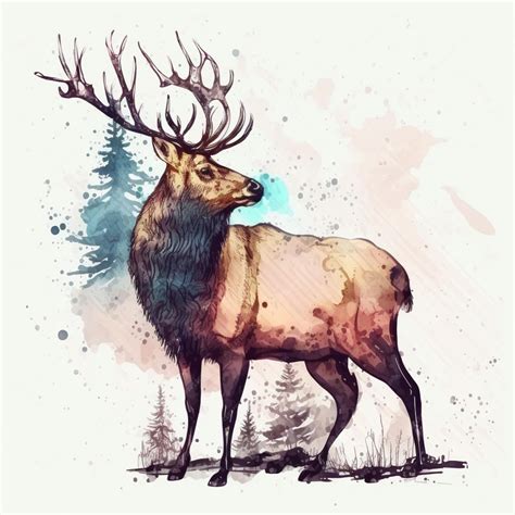 Premium Photo | A watercolor painting of a deer with the name elk on it.