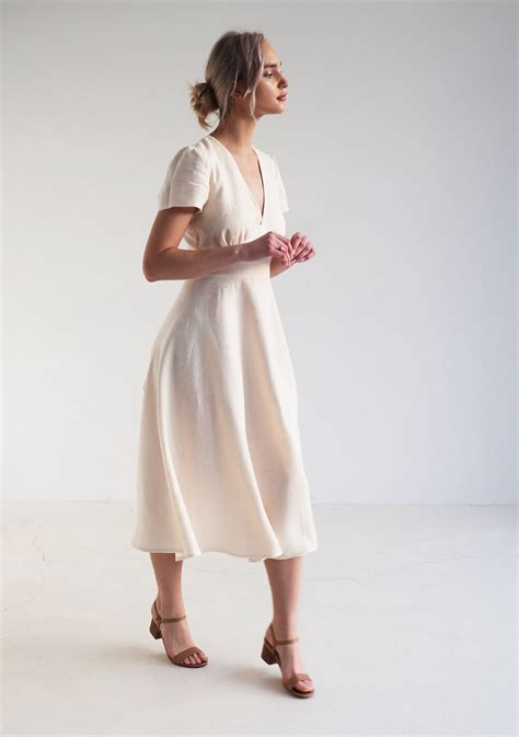 Deep V Neck Linen Dress Sicily