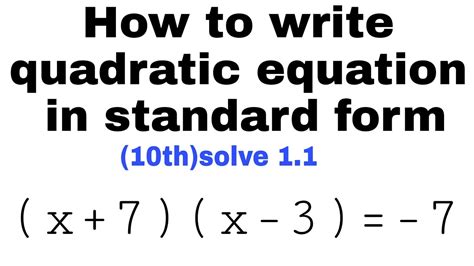 How To Write Quadratic Equation Standard Form How To Form Standard Form Of Quadratic Equation