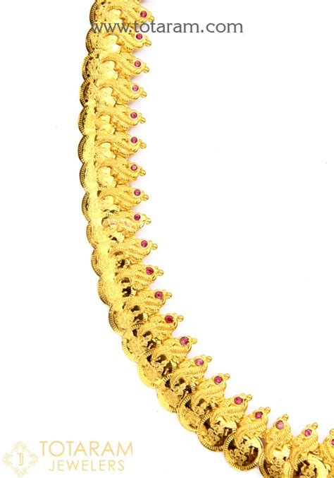 K Gold Parrot Lakshmi Kasu Mala With Color Stones Gn