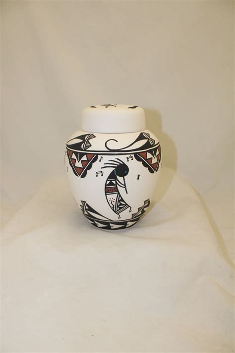 Native American Ceramic Jar With Lid Adult Cremation Urn Hand Painted