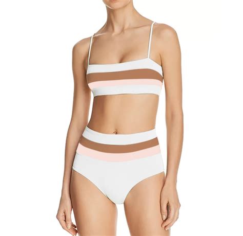 Jillumi Women S High Waist Stripe Print Bikini Color Block Two Piece