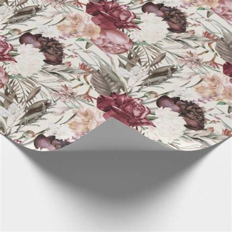 Elegant Burgundy Wine Cream Floral Greenery Wrapping Paper Zazzle