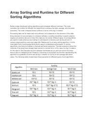 Array Sorting and Runtime for Different Sorting Algorithms.docx ...