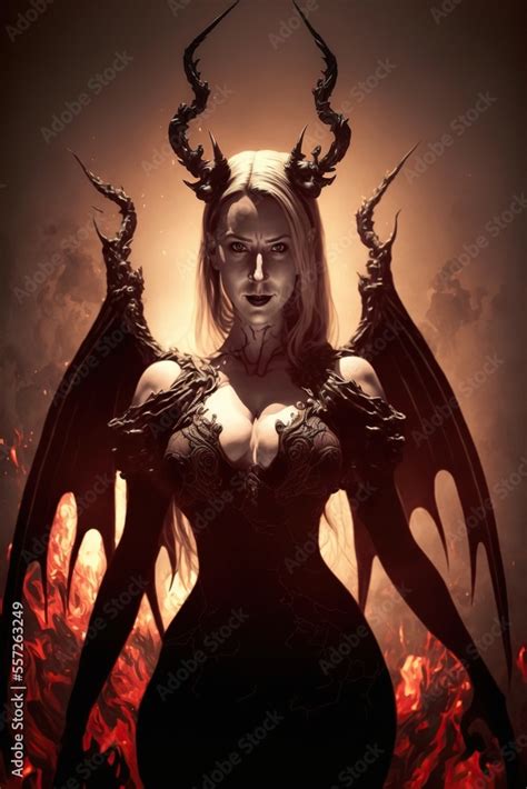 Sexy Blonde Demoness Devil Woman In Black Outfit Summoned From Hell