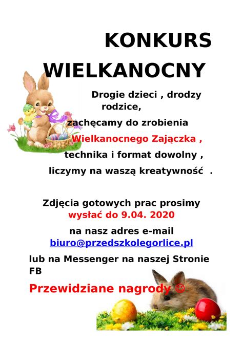 Konkurs Wielkanocny Przedszkole I Obek Kubusiowy Ogr D