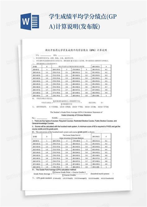 学生成绩平均学分绩点 gpa 计算说明 发布版 Word模板下载 编号qmrnbbre 熊猫办公