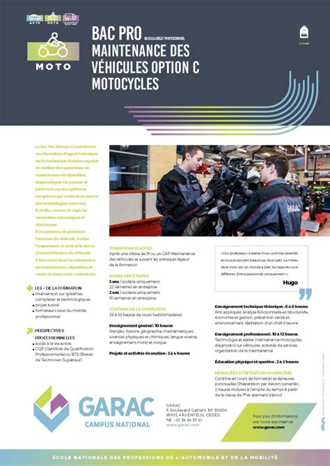 BAC PRO Maintenance des véhicules option C motocycles GARAC