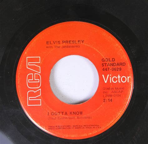 Amazon ELVIS PRESLEY With The Jordanaires 45 RPM I GOTTA KNOW