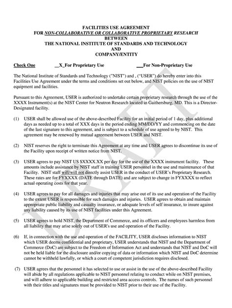 Fillable Online Facilities Use Agreement For Non Collaborative Or