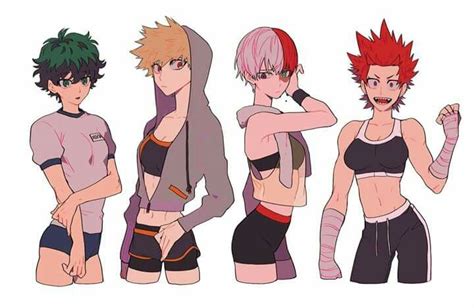 Midoriya Bakugō Todoroki And Kirishima Genderbend Hero My Hero Academia Hero Academia