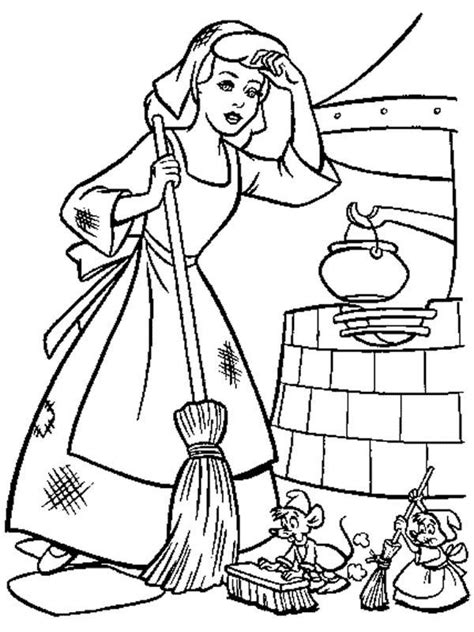 Free Disney Coloring Pages Cinderella Cleaning