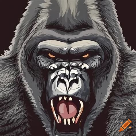 Angry Gorilla In Full Face With Open Mouth Sketch