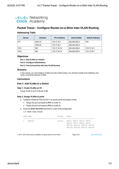 Solution Packet Tracer Configure Router On A Stick Inter Vlan