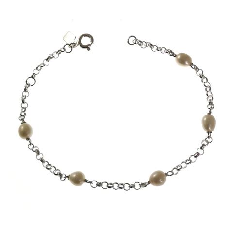 Pulsera Comuni N De Plata De Ley Con Perlas Intercaladas Joyeria