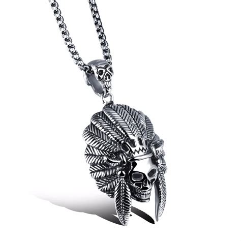 Stainless Steel Retro Punk Skull Pendant Necklace Men Jewelry Wholesale