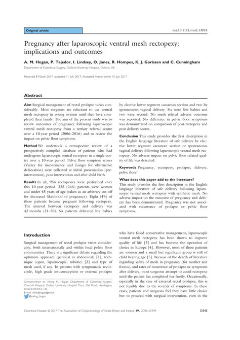 (PDF) Pregnancy after Laparoscopic Ventral Mesh Rectopexy: Implications and Outcomes