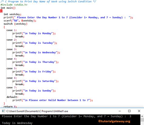 C Program To Print Day Name Of Week