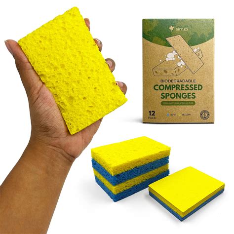 Airnex Biodegradable Cellulose Compressed Sponges Pack Of 24 Kitchen Sponges For Cleaning