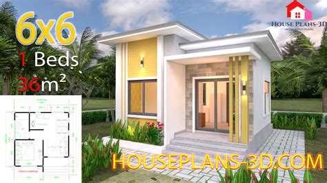 House Plans 6x6 with One Bedrooms Flat Roof - House Plans 3D