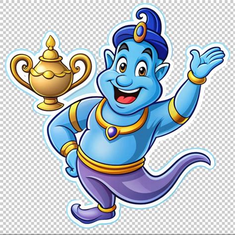 Genie Coming Out Of Magic Lamp Cartoon Character Premium Ai Generated Psd