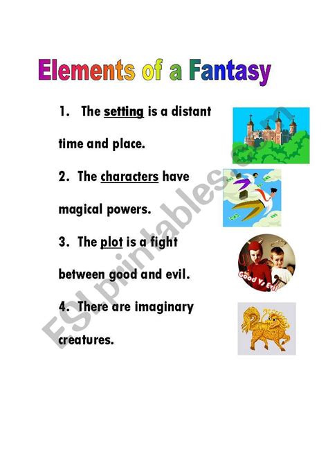 english worksheets elements   fantasy story
