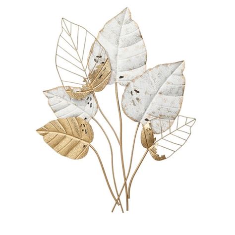 Mm X Mm Farmhouse White Gold Hollow Out Metal Leaves Wall Decor