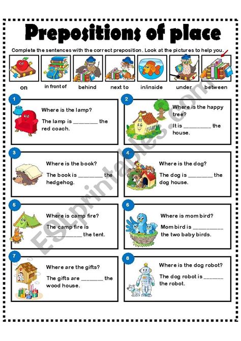 Prepositions Of Place 1 Esl Worksheet By La Luna