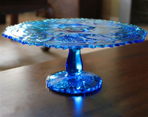 Blue Cake Stand 13 Vintage Cake Plate Pedestal