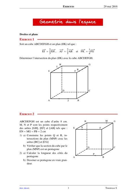 Solution Droites Et Plan Geometrie Vectorielle Produit Scalaire