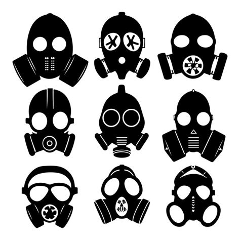 Premium Vector Respirator Gas Mask Silhouette Set Protective Mask