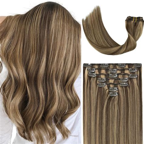 Vario Hair Extensions Clip In Chocolate Brown To Caramel Blonde Remy