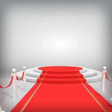 Premium Vector Round Podium With Red Carpet And Barriers