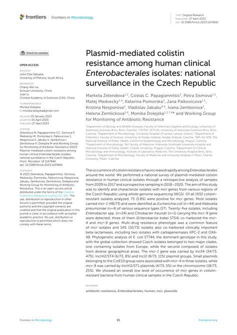 Pdf Plasmid Mediated Colistin Resistance Among Human Clinical