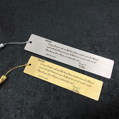 Custom Engraved Bookmark Handstamped Quote Silver Gold Etsy