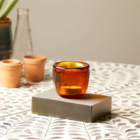 Burly Tealight Holder In Amber Glass