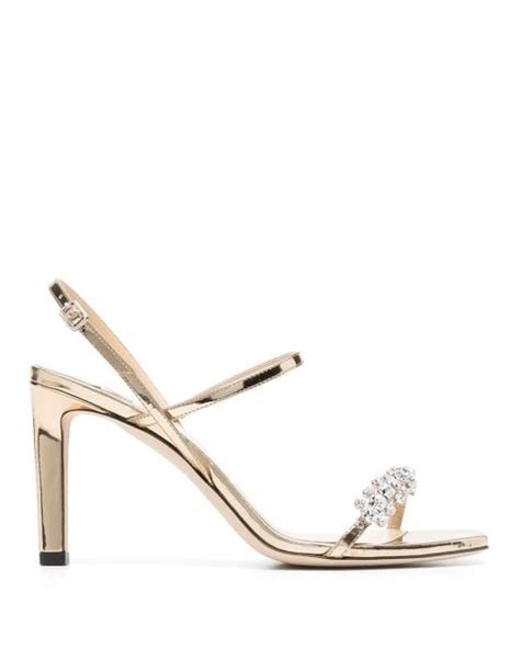 Jimmy Choo Leather Meira 100mm Crystal Embellished Sandals In Gold