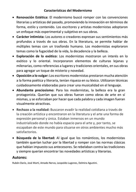 Caracter Sticas Del Modernismo Latinoamericano Pdf