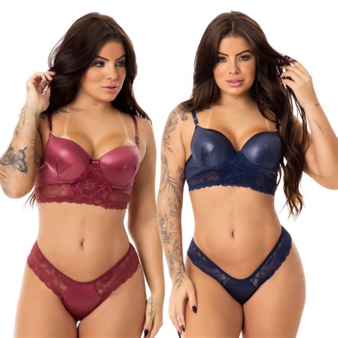 Kit 2 Conjuntos Feminino De Lingerie Bojo Lycra Cirre Brilho E