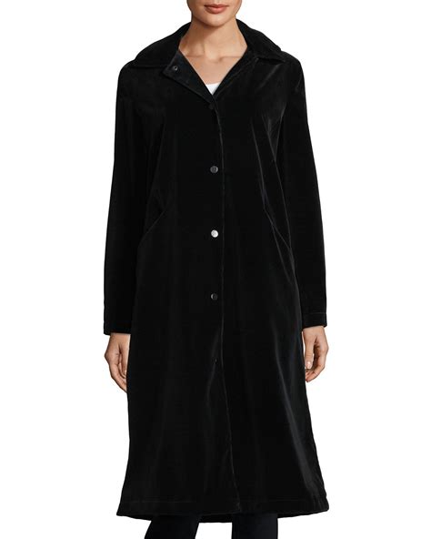 Jane Post Long Sleeve Button Front Long Velvet Coat Neiman Marcus