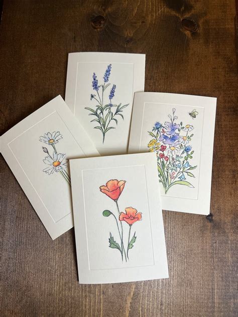 Watercolor Wildflower Notecards With Envelopes Floral Cards