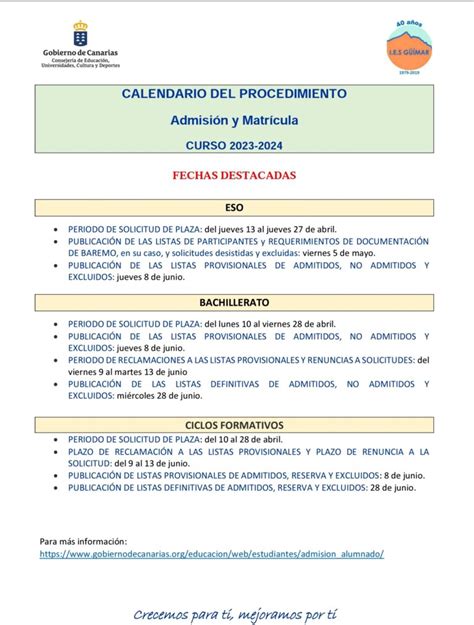 ADMISIÓN Y MATRÍCULA CURSO 2023 2024 IES Güímar