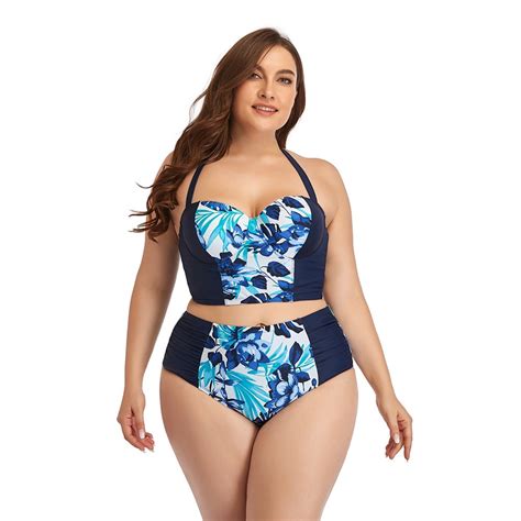 Plus Size High Waist Floral Print Bikini Swimsuits For Women Piece