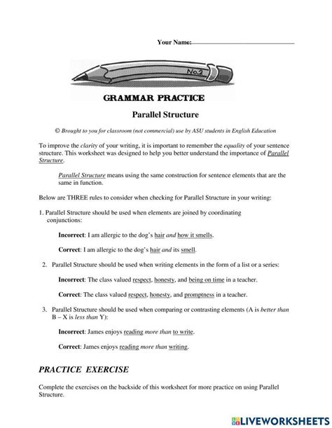 Activities For Parallel Structure Practice Grades 6 12 Worksheets Library