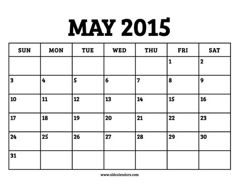 Calendar May 2015 Printable Old Calendars