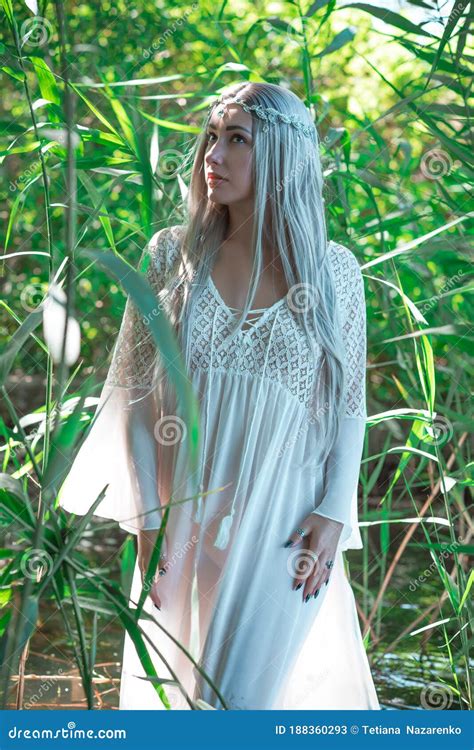 Pagan Rituals In Lake Young Woman In White Stock Image Image Of Lake