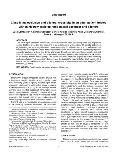 Pdf Class Iii Malocclusion And Bilateral Cross Bite In An Class Iii Malocclusion Transverse