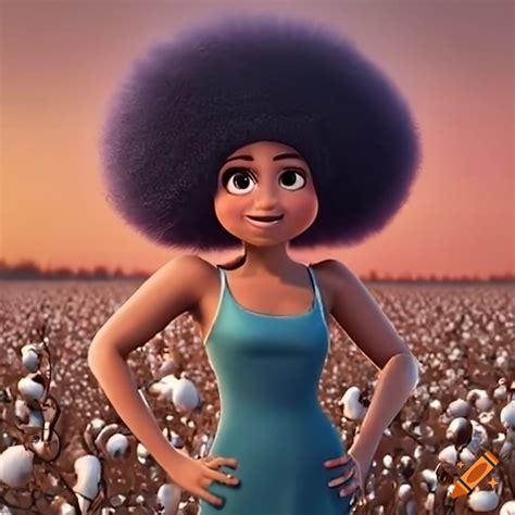 3d Disney Pixar Image Of A Girl With Afro Hair In A Brown Gown With A