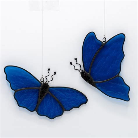 Beautiful Blue Stained Glass Butterfly Suncatcher